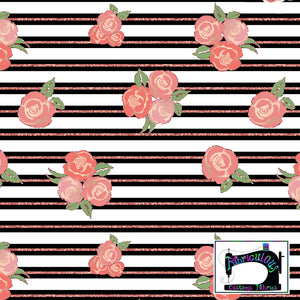 R11- Coral Floral- Rose Stripe Print